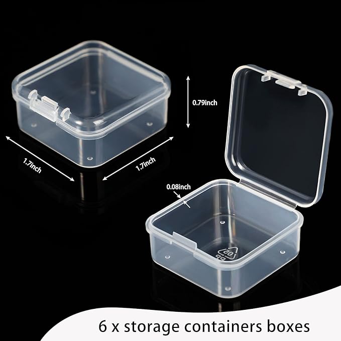 6 Pieces Mini Plastic Clear Beads Storage Containers Box for Collecting Small Items, Beads, Jewelry, Business Cards, Game Pieces, Crafts (1.7 x 1.7 x 0.79 Inch)