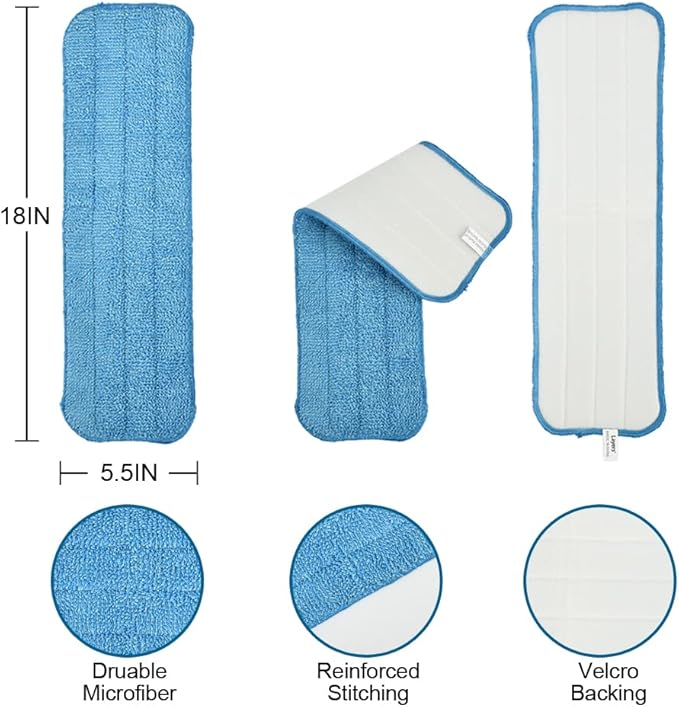 Layers 18"Microfiber Replacement Mop Pads- Reusable Mop Heads Refills fit for Most 16-18inch Spray Velcro Mop, Machine Washable Absorbent Mop Pads- 3Pack