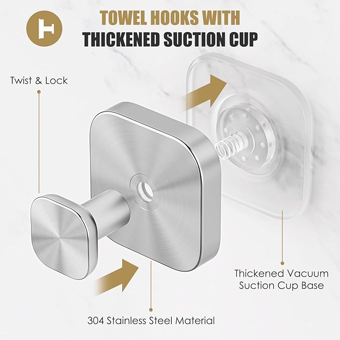 BKV Suction Cup Hooks for Shower,Heavy Duty Shower Hooks for Bathroom Wall,Glass Windows,Smooth Doors to Hang Towels,Robes,Coat,Reusable Suction Cup Wreath Hanger for Christmas Wreaths-Silver(4 Pack)