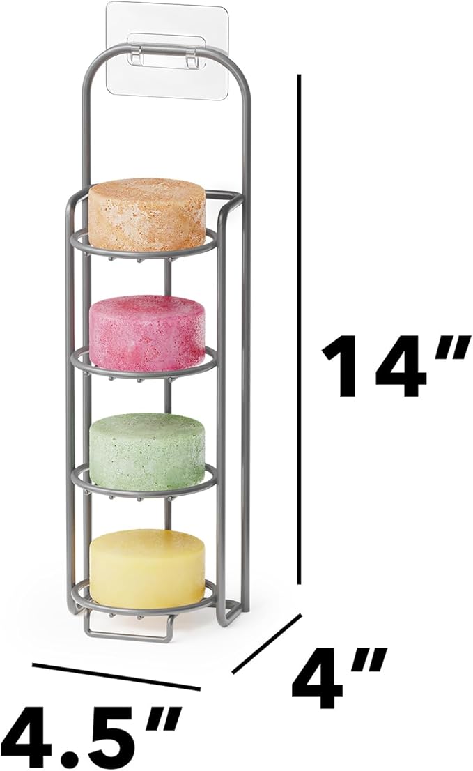 SpaceAid 4 Tier Shampoo Bar Holder for Shower, Self Draining Soap Bar Holders Caddy for Bathroom Wall and Kitchen Sink, Shampoo Bar Dish Rack, Stainless Steel Bar Soap Holder (Gray)