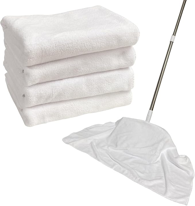 4Pcs Extra Large Microfiber Cleaning Cloths – 30x20 in Mop Towels for Floor Cleaning, Reusable, Lint-Free Floor Rags, Color-Coded, pano de Chao, trapos para trapear(4,White)