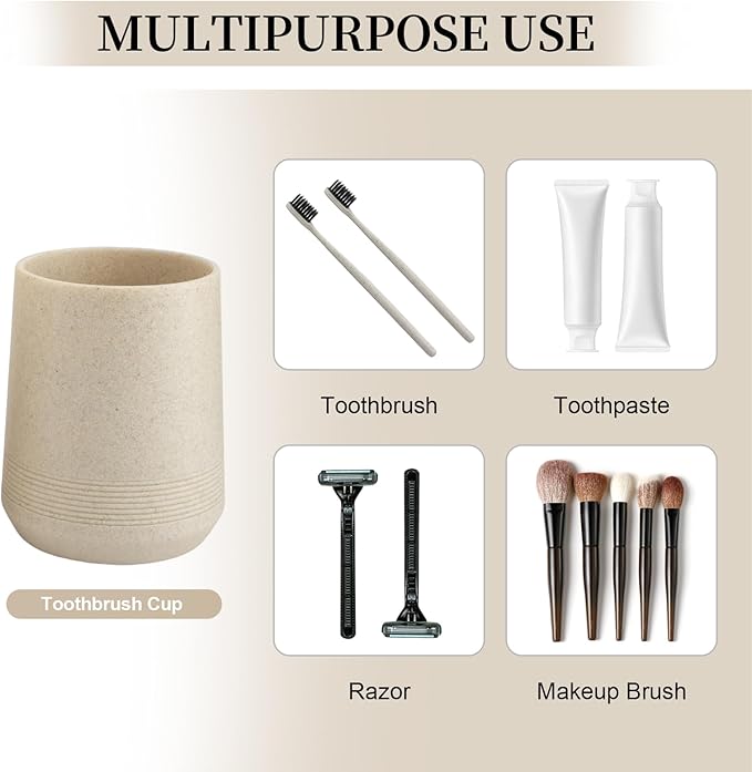 Bathroom Accessories Set, 2 Piece Resin Bathroom Accessory Set with Soap Dispenser and Toothbrush Holder for Modern Bathroom Decor (Beige)