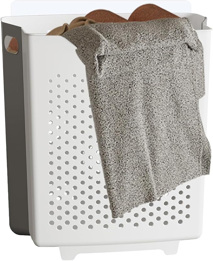 Collapsible Laundry Basket, Wall Mounted Hamper with Handle, Space-Saving Foldable Storage Dirty Washer Organizer, Hanging Multi-function Container for Home, Dorms, RVs, 11 x 6.3 x 11.4 Inch