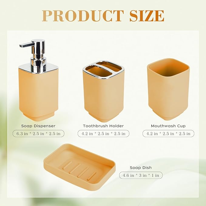 4Pack Bathroom Accessories Set, Bohemian Bathroom Sink Set, Contain Soap Dispenser, Toothbrush Holder, Soap Dish & Mouthwash Cup,Square soap and Toothbrush Holder Set