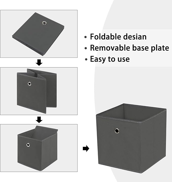 Foldable Storage Cubes Bins ,11 Inch Cloth Storage Cube Fabric Storage Box Cubes Organizer Baskets with Handles for Home Organizer Set of 10 (Grey)