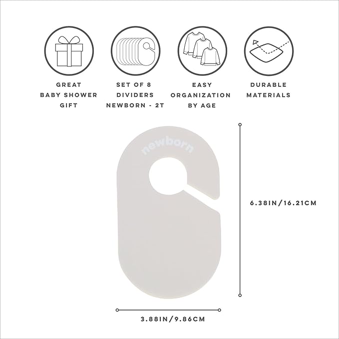 3 Sprouts Baby Closet Organizer Set - 15 Nursery Hangers with 8 Size Dividers, Closet Dividers for Baby Clothes and Clothes Organizer for Infant to Toddler Clothing - Cream Hangers & Neutral Dividers