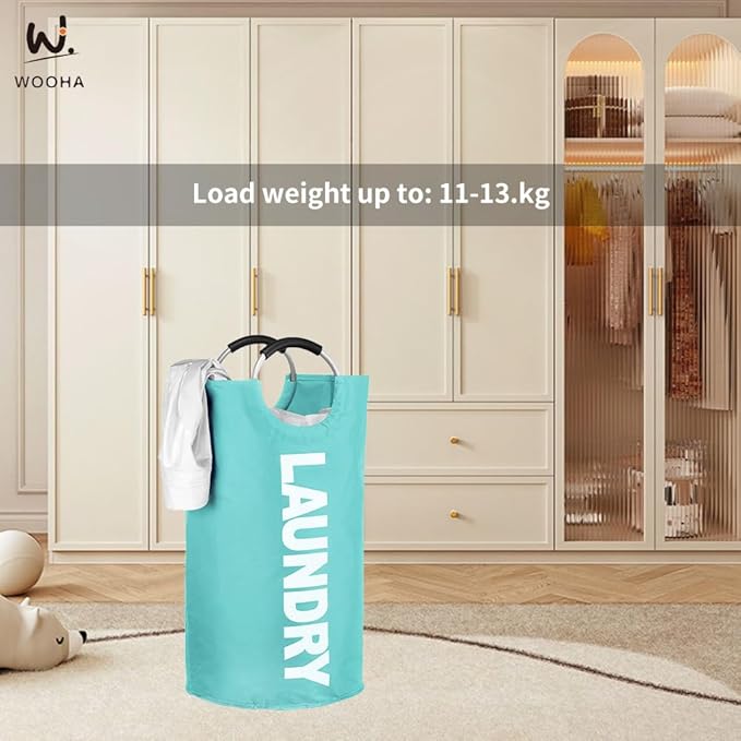 WOOHA 125L Large laundry basket,Collapsible laundry hamper, Tall Clothes Baskets Folding Washing Bin Foldable Fabric Hamper Bags for Bedroom, Closet,Bathroom,College,laundry bag,lightblue