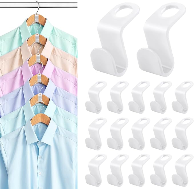 100 PCS Space Saving Hanger Hooks and Clips for Plastic Hangers (White)