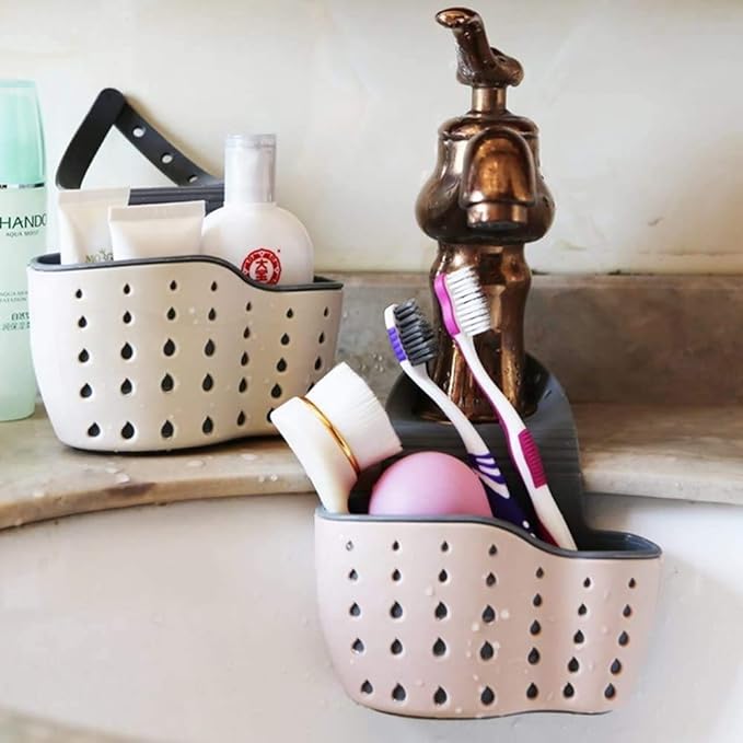 VANVENE Kitchen Sink Shelf Soap Sponge Drain Rack Holder Double Decker Hanging Basket Storage Suction Cup Kitchen Organizer Sink Accessories Wash Dropshipping (off white-1 Pocket)