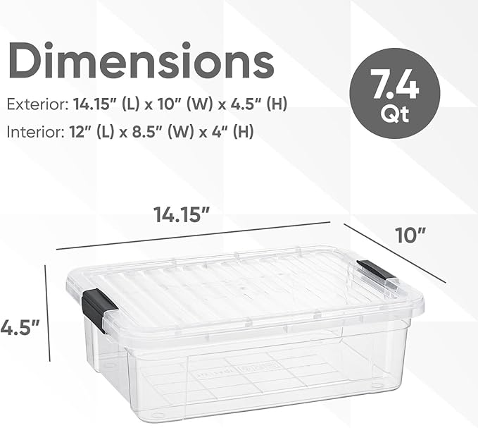 Superio Clear Storage Boxes with Lids, 7.4 Quart BPA Free Plastic Containers, Bins for Organizing, Stackable Crates, Organizer Totes for Home, Office, School, and Dorm
