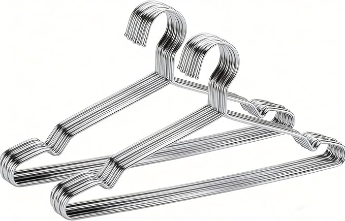 Coat Hangers Clothes 20 Pack Wire Hangers Heavy Duty Stainless Steel Hanger with Non Slip Grooves, 16.5 Inch Ultra Thin Metal Hangers Space Saving Clothing Hanger Silver