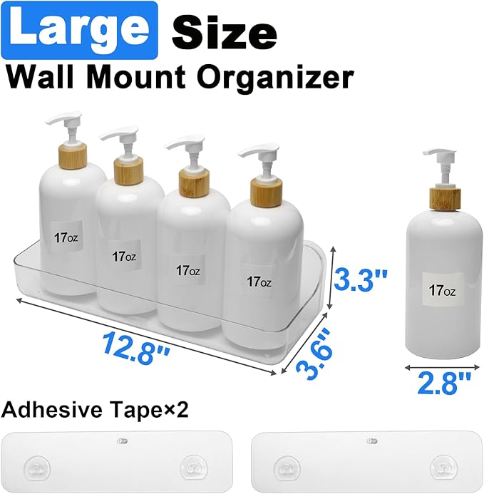 Diesisa 2pc Acrylic Wall Mount Organizer, Adhesive Shelf, Bathroom Shelves for Wall, Self Adhesive Organizer, Shower Caddies, No Drilling Hang Wall,with 3pack Tapes, for Bathroom, Kitchen, Living Room