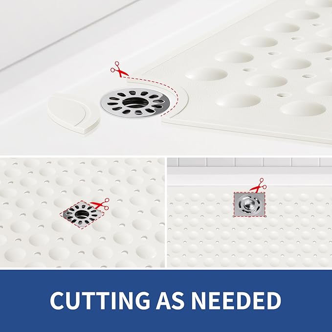 OTHWAY Square Shower Mat 32x32, TPE Non-Slip Shower Mats with Drain Holes and Suction Cups, Walk-in Mat for Inside Shower Stall, Anti-Slip for Elderly Kids (White)