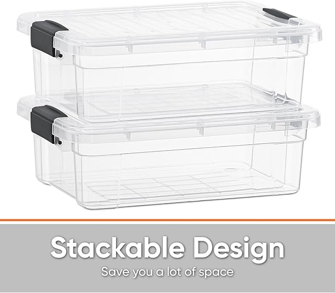 Superio Storage Bins with Lids- Clear Boxes for Organizing, Stackable Plastic Containers- BPA Free, Non-Toxic, Odor Free, Organizer for Home, Office, Dorm, 13.7 Qt, 3 Pack