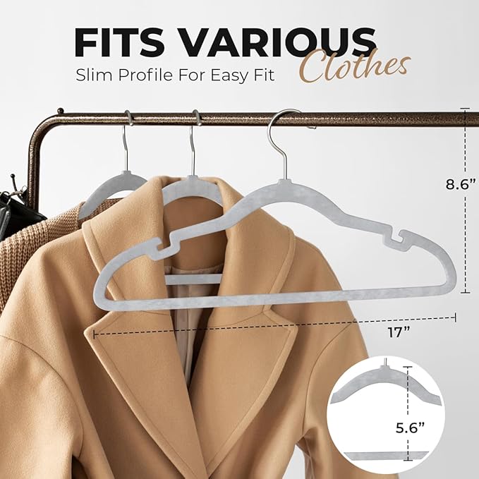 200 Pack Velvet Hanger for Shirt Pants Dresses Skirts Suits Jackets - Slim Space Saving Design - Standard Coat Hanger - Sturdy & Durable Design with Shoulder Grooves Hook