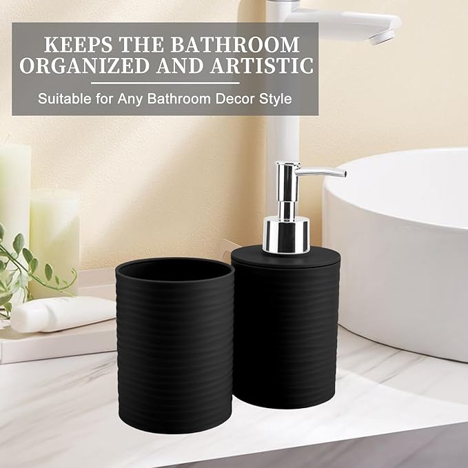 2 Piece Bathroom Accessory Set, Bathroom Accessories Set Include Soap Dispenser and Toothbrush Holder for Modern Bathroom Decor