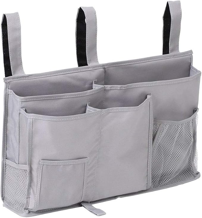Bunk Bed Organizer - Bedside Storage Caddy with Pocket, Hanging Organizer for Camp, Dorm, Room, Hospital Bed Rail and More (Grey)