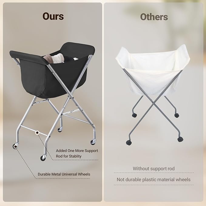 ELYKEN Laundry Cart with Wheels, 32”H Easy Rolling Laundry Hamper with Removable Liner Bag, Sturdy Metal Frame Clothes Basket with 4 Casters and 2 Brakes