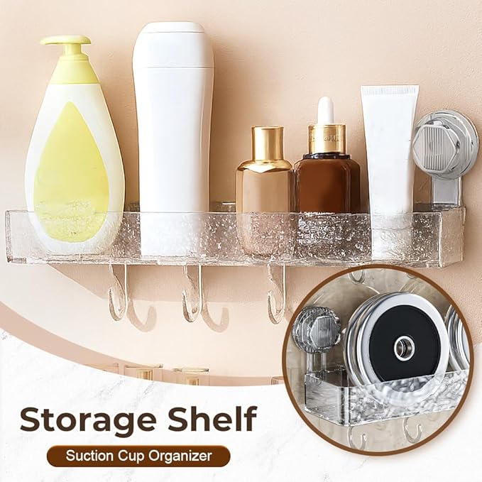 PVZXR Corrugated Suction Cup Storage Holder, 2026 New Movable Shower Shelf Suction Cup,Shower Caddy Large Capacity Bathroom Organizer,No-Drill Wall-Mounted Storage Shelf (Clear)