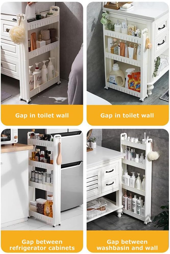 3.54 Slim Storage Cart Durable Bathroom Organizer Slide Out Storage Cart Rolling Utility Cart Slide Out Organizer Narrow Shelf Rack for Kitchen Bathroom Study Office