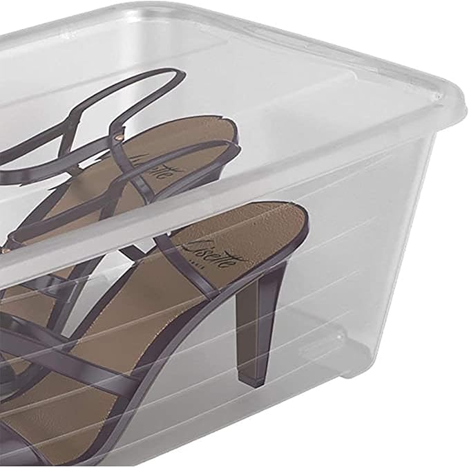 Life Story 6 Liter Shoe, Accessory, and Closet Plastic Storage Box Multi-Purpose Lidded Stacking Tote Containers, Clear (160 Pack)