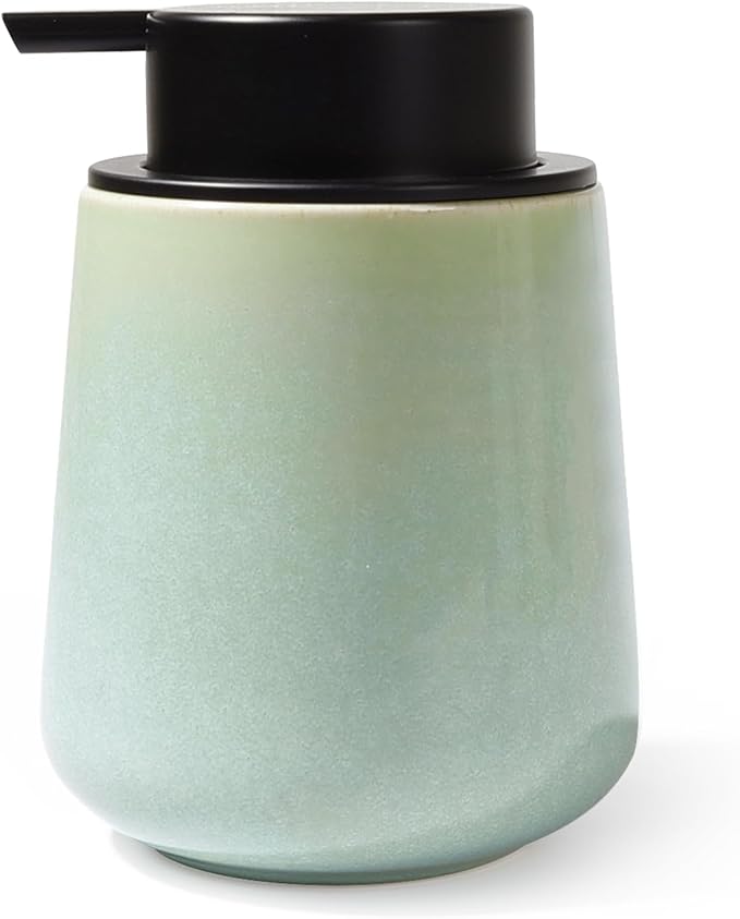 BosilunLife Hand Soap Dispenser - Ceramic Dish Soap Dispenser for Bathroom 12ounce Refillable Liquid Hand Wash Dispenser for Essential Oil, Lotion Soap, Light Green