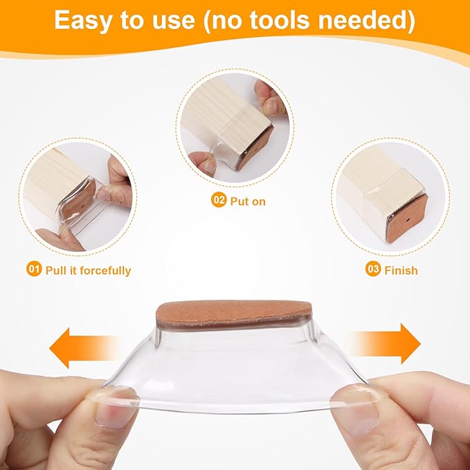 CHUNZEXI 24 Pack Square Chair Leg Floor Protectors for Hardwood Floors, Silicone Felt Covers Pads Caps, Protect Wood Furniture Feet Floors Noise Reduce and Scratch (Square X-Lager & Clear)