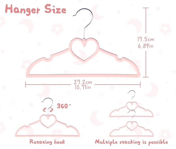 GOSCHE Baby Hangers 11 inch, Toddler Velvet Hnagers, Non-Slip for Baby and Children Clothes, Durable Ultra-Slim Space-Saving Closet Organizers, Pink, 30 Pack
