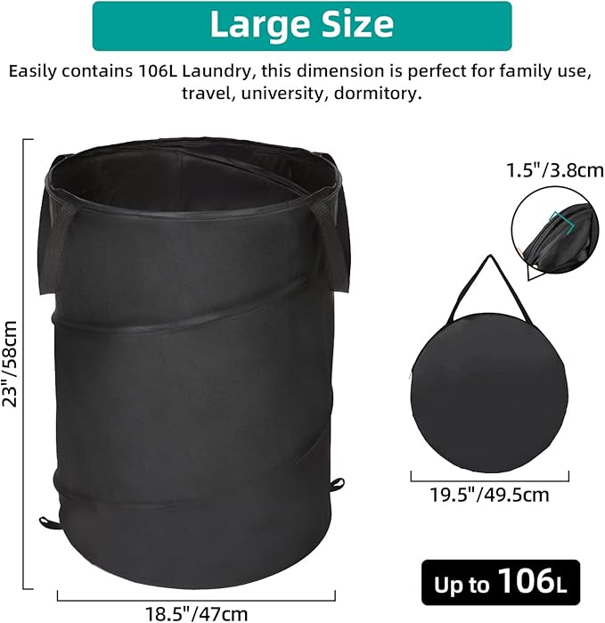 BATTOO 106L Collapsible Laundry Baskets - Foldable Pop Up Hampers for Laundry - Upgrade Oxford Laundry Hamper with Reinforced Handles for Bedroom, Bathroom, Kids Room, Dorm, Travel, Storage Organizer