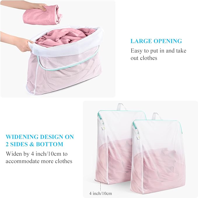 OTraki 20x24 Inch Laundry Bags Mesh Wash Bags 2 Pack Delicates Bag Lingerie Socks Sweater Washing Machine Mesh Laundry Bags for Travel Camping Don't Drying, Melting 140-176℉, White