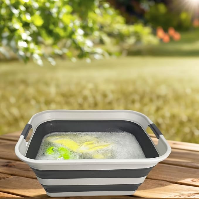 SMMART Collapsible Plastic Laundry Basket with Handle/Foldable Pop Up Storage Hamper/Portable Laundry Organizer-Space Saving Washing Tub/Household Storage Supplies (Grey/Steel Grey, 42L)