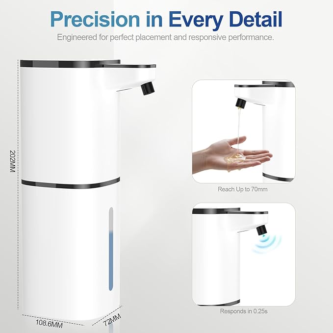 Automatic Liquid Soap Dispenser, 9 Adjustable Levels, 380ml/12.8oz, Auto Touchless Hand Soap or Dish Soap Dispenser,USB Rechargeable Dispenser,Wall Mount or Tabletop Use for Bathroom Kitchen
