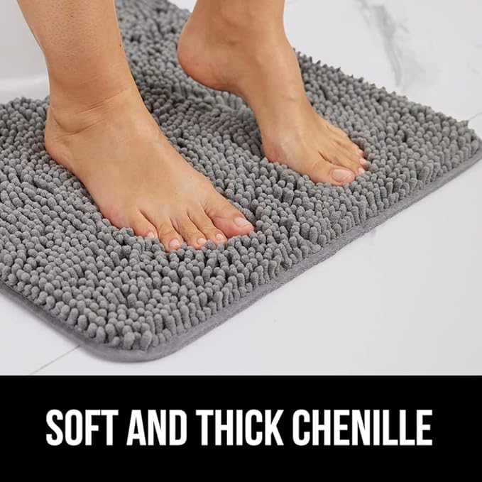 GORILLA GRIP Bath Rug Mat 60x17, Thick Soft Absorbent Chenille, Quick Dry Microfiber Mats, Rubber Backing Washable Shower Floor Rugs, Bathmat Runner, US Designed Bathroom Home Decor Accessories Grey