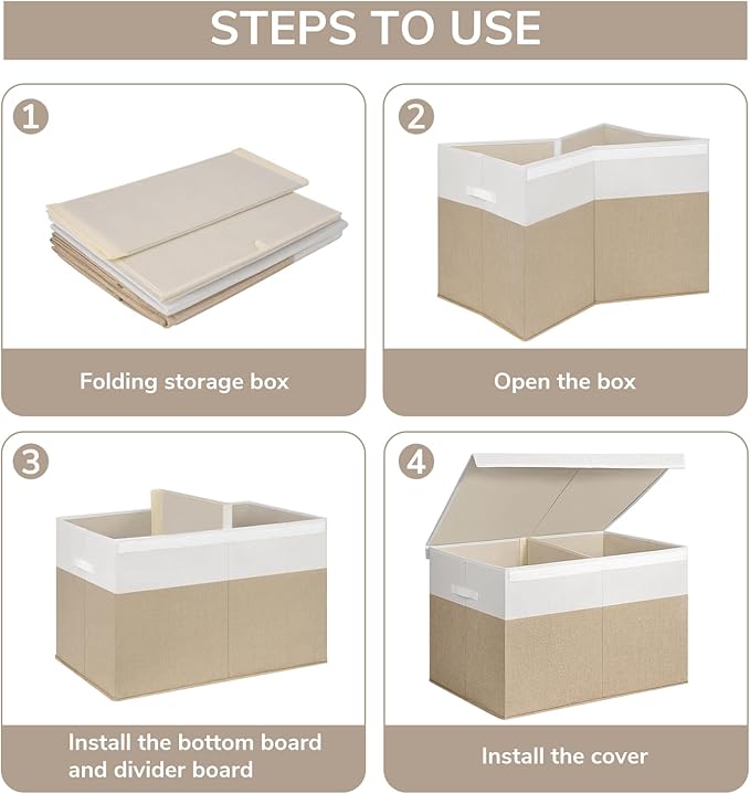 INDRESSME 26"x17"x17" Large Toy Box, Toy Storage Organizer Collapsible Storage Bins with Lids Toy Chest for Nursery, Playroom, Living Room, Toy Baskets Storage Kids, Boys Girls (Beige & White)