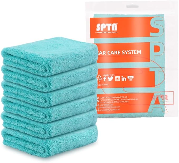 SPTA Microfiber Drying Towel Car Wash Drying Towel, 6 Pack Super Plush Edgeless Car Wash Towels for Auto Detailing, 16.1x17.7 in, 420GSM, Teal Blue-MT039