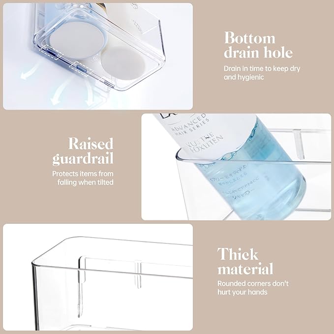 PAVSTINE 2 Pack Clear Shower Shelf, Adhesive Bathroom Shower Shelves, Wall Mounted Bathroom Shower Organizer, No Drill Shower Shelves with Self Adhesive Tape, Transparent