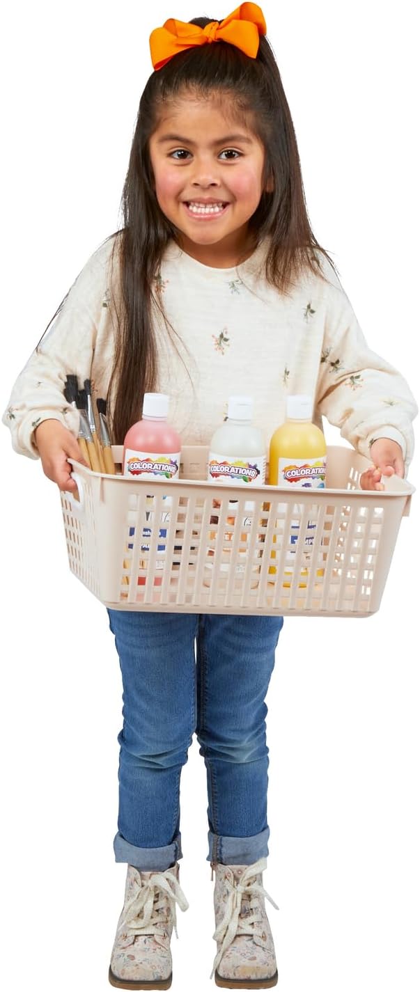 Really Good Stuff Large Plastic Storage Baskets with Handles, 13.75" x 9.75" x 5", Boho Group Colors, for Books & Supplies, Organize Classroom & Home