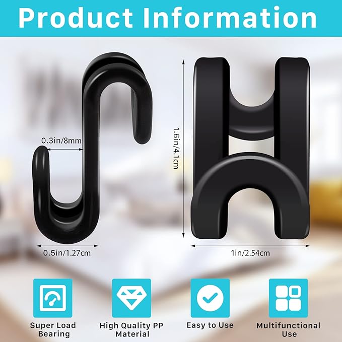 100PCS Clothes Hanger Connector Hooks,Space Saving Extender Hooks for Closet Organizer,Heavy Duty Plastic Hanger Connection Hooks Cascading Hanger Hooks Organizer,Black