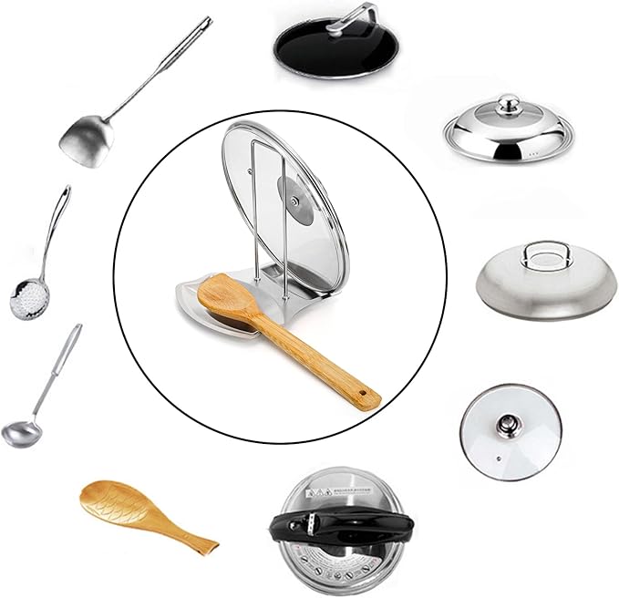 Lawei 3 Pack Lid and Spoon Rest - Pot Lid Holders Stainless Steel Pan Lid Organizer for Pots Pans Spoons