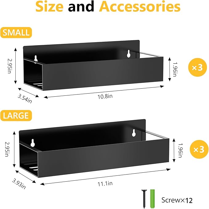 Magnetic Spice Rack Organizer for Fridge Seasoning Organizer for Kitchen storage with Screw Magnetic Shelf with Hook for Refrigerator and Oven (6pack-Black)