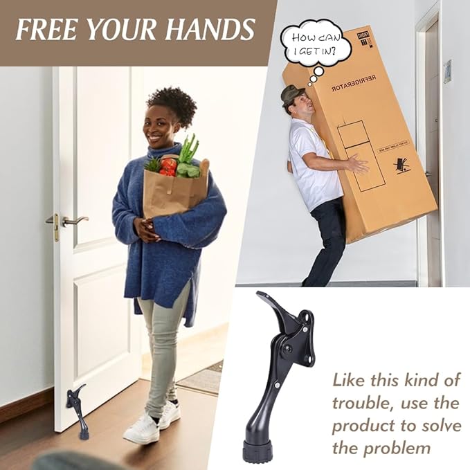Kickdown Door Stopper 4Inches - One Packs One Touch Adjustable Height Door Stop for The Bottom of Door The Bottom of Door Aluminum Alloy Metal Door Stopper with Rubber Tip Black