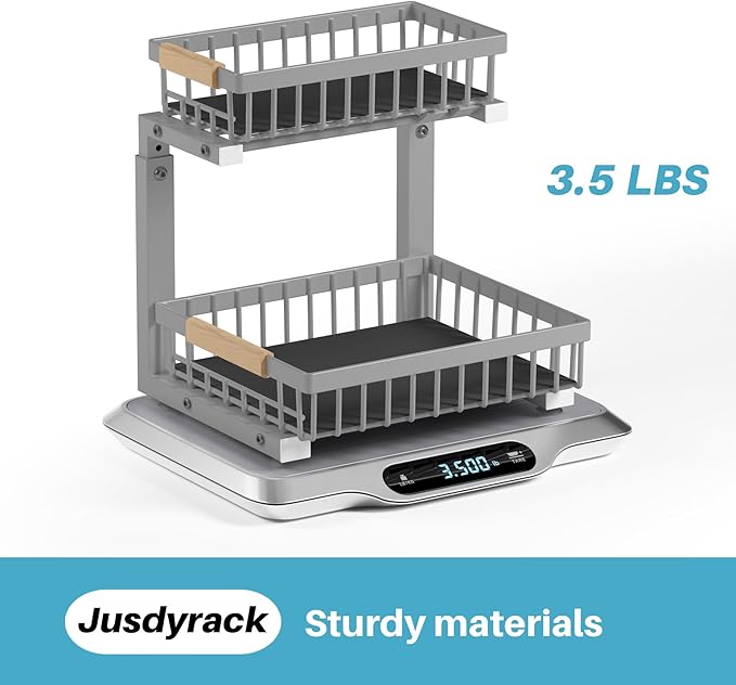 Jusdyrack Under Sink Organizer, 2 Packs 2 Tier Gray Under Sink Organizers and Storage, Slide Out Pull Out Cabinet Organizer Shelf, Metal Sliding Drawer for Kitchen Bathroom Cabinet Organization Rack