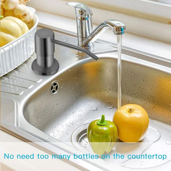 Dish Soap Dispenser for Kitchen Sink, Countertop Sink Soap Dispenser Water Pump with 47” No-Spill Extension Tube Kit Design for Kitchen Bathroom, No More Refills （Gray）