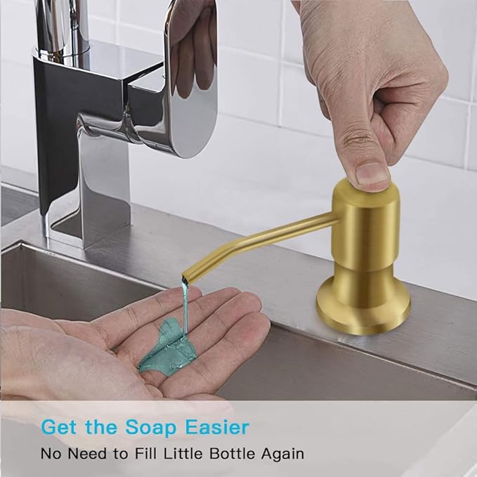 Dish Soap Dispenser for Kitchen Sink, Countertop Sink Soap Dispenser Water Pump with 47” No-Spill Extension Tube Kit Design for Kitchen Bathroom, Easy to Press, No More Refills （Golden）