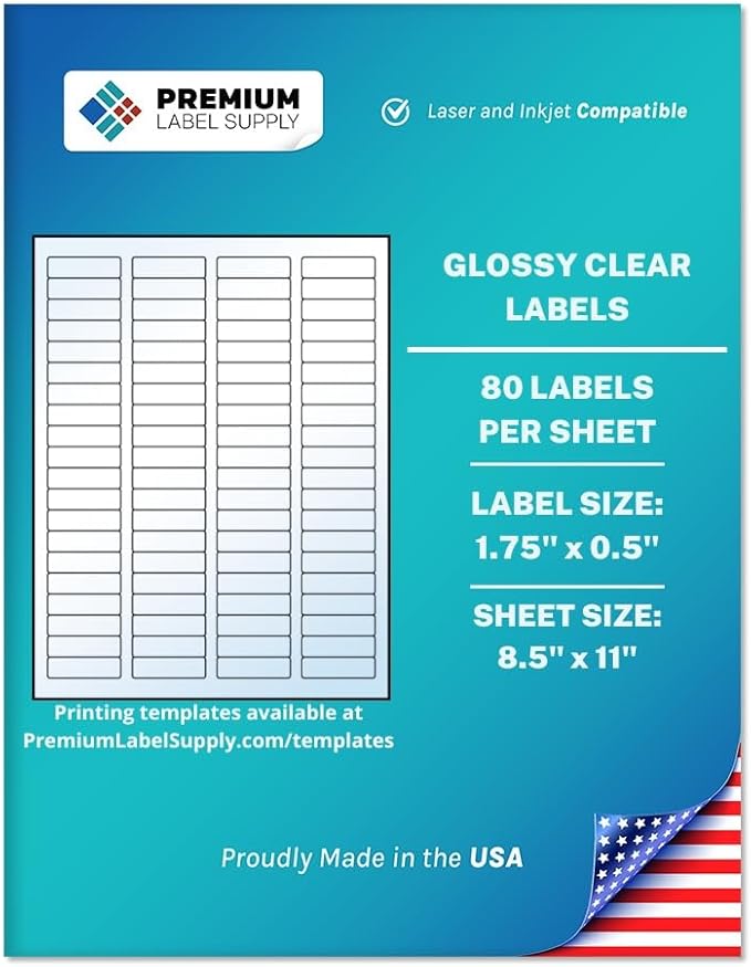 Premium Label Supply Glossy Clear Return Address Labels – 1.75" x .5" – Laser/Inkjet Compatible – (80 per Sheet), 500 Sheets – 40,000 Total Adhesive Labels