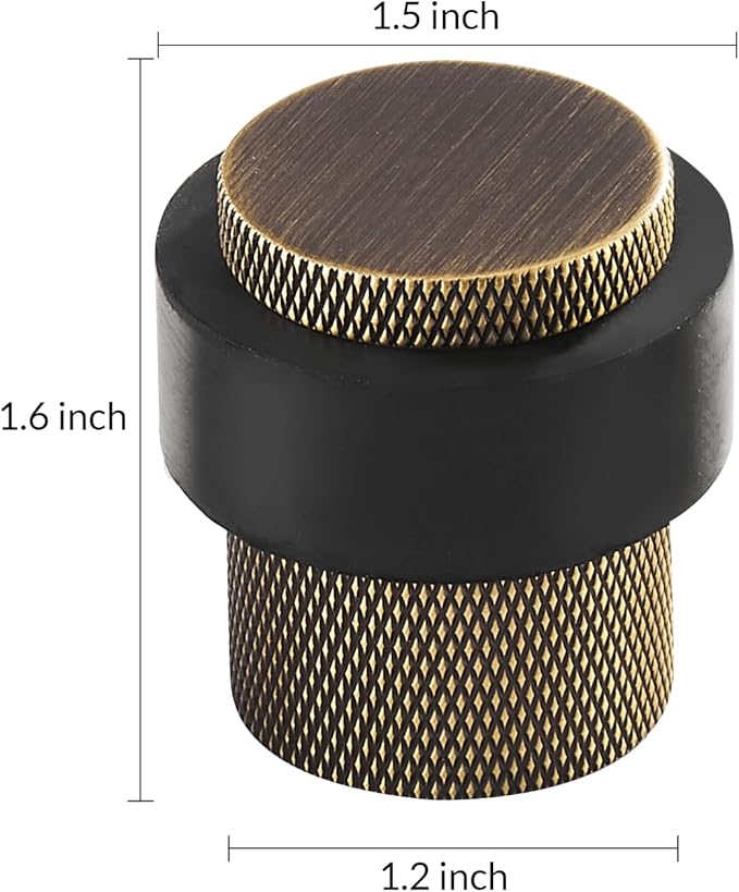 Solid Brass Door Stopper Heavy Duty Cylindrical Floor Mount Door Stop with Rubber, Wall Protector Mounted Doorstop Protect Door Knobs, 1-3/5" Height, 2 Pack, Bronze
