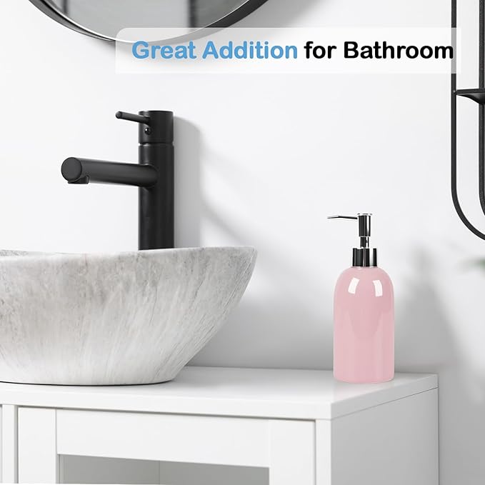 Natheeph 14OZ Ceramic Soap Dispenser Ceramic Soap Pump Dispenser Can Fill Liquid for Bathroom/Kitchen (Pink)