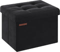 SONGMICS Storage Ottoman, Foldable Small Ottoman Foot Rest, 12.2 x 16.1 Inches Foot Stool, Ottoman with Storage, Load up to 286 lb, for Living Room, Bedroom, Dorm, Ink Black ULSF200B01