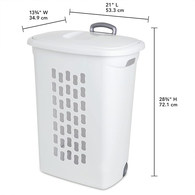 Sterilite 9-Pack Ultra Wheeled Hamper, Laundry Basket w/Flip-Top Lid & Retractable Handle - Plastic Rolling Clothes Storage Cart with Ventilated Holes for Home, Apartment or Dorm