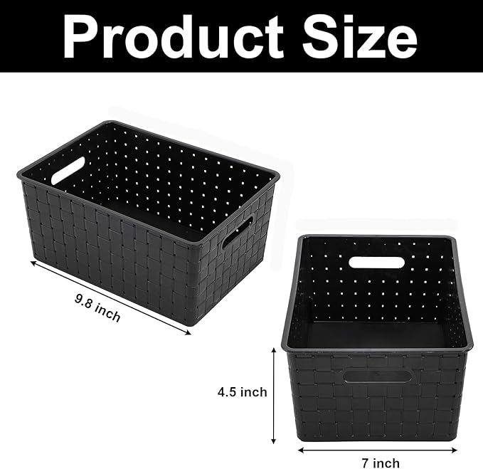 Bekith 5 Pack Woven Plastic Storage Basket, Small Plastic Storage Bin, Rectangular Cabinet Organizer for Home & Office, 9.8" L x 7" W x 4.5" H